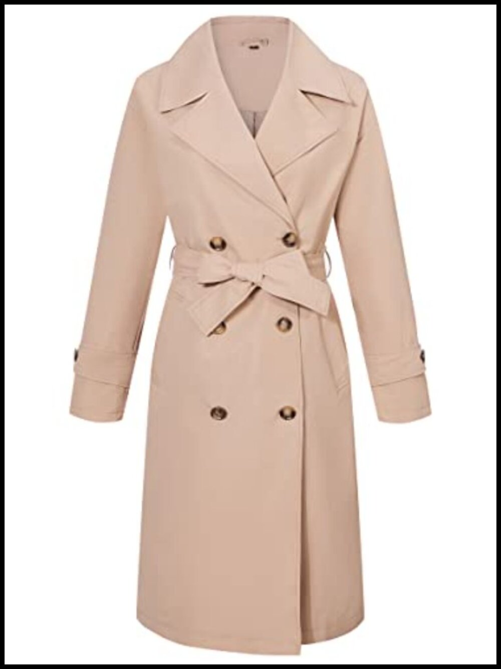 Women Double-Breasted Trench Coat Water Resistant Belted